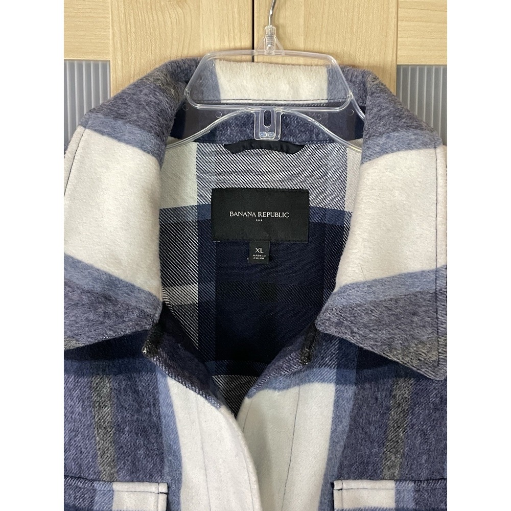 Banana Republic Plaid Shacket Oversized XL Blue Shirt Jacket Top Casual Western - Picture 4 of 6